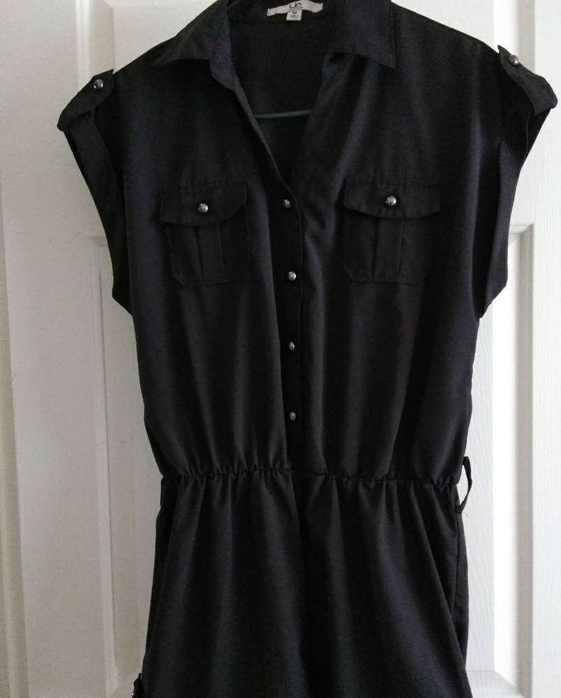 Solid black button down romper